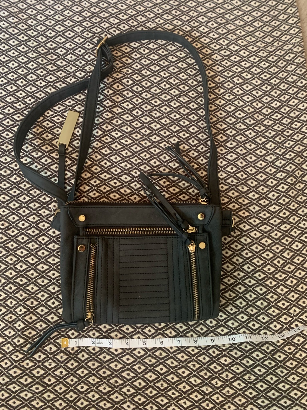 Soft Black leather Crossbody Bag with Gold Hardware - Women